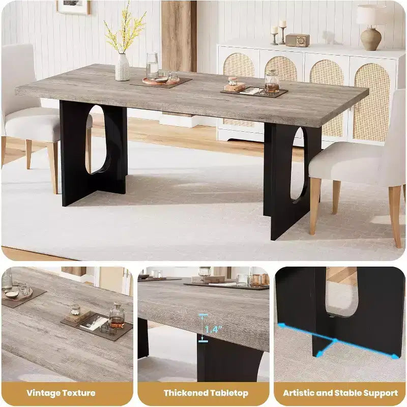 71-Inch Dining Table for 6 to 8 People with Pedestal Legs