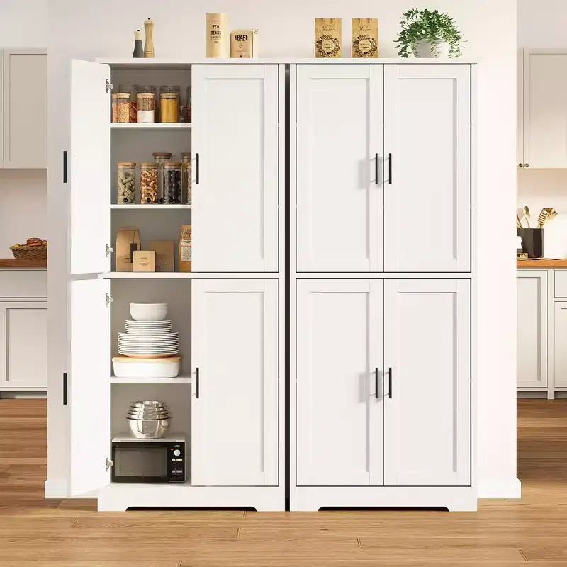 70" Freestanding Kitchen Pantry Cabinet with 4 Doors and Adjustable Shelves