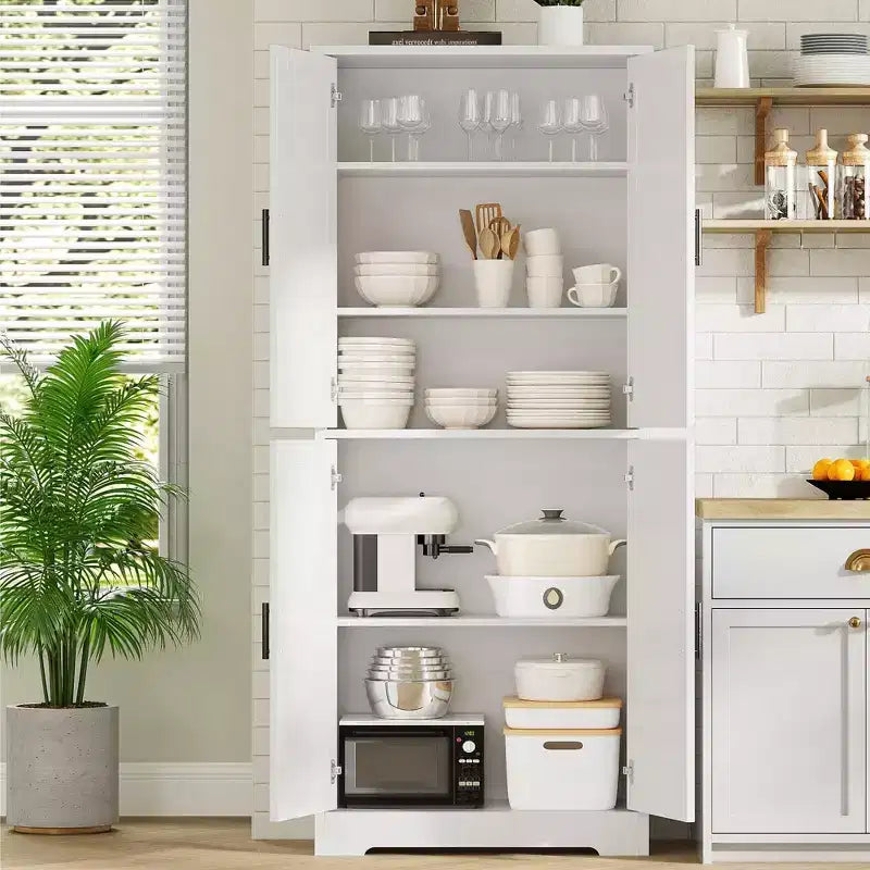 70" Freestanding Kitchen Pantry Cabinet with 4 Doors and Adjustable Shelves