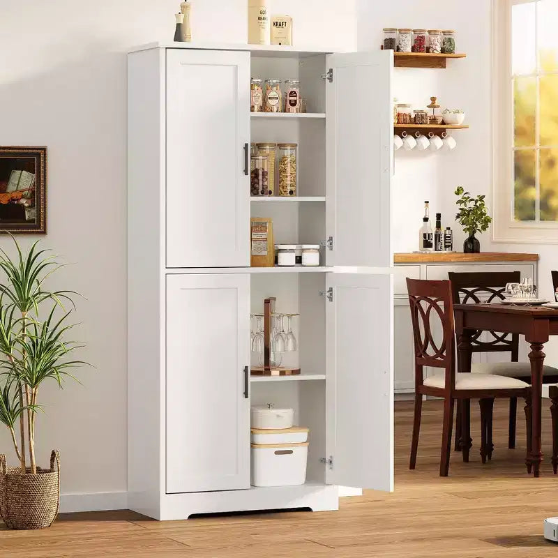 70" Freestanding Kitchen Pantry Cabinet with 4 Doors and Adjustable Shelves