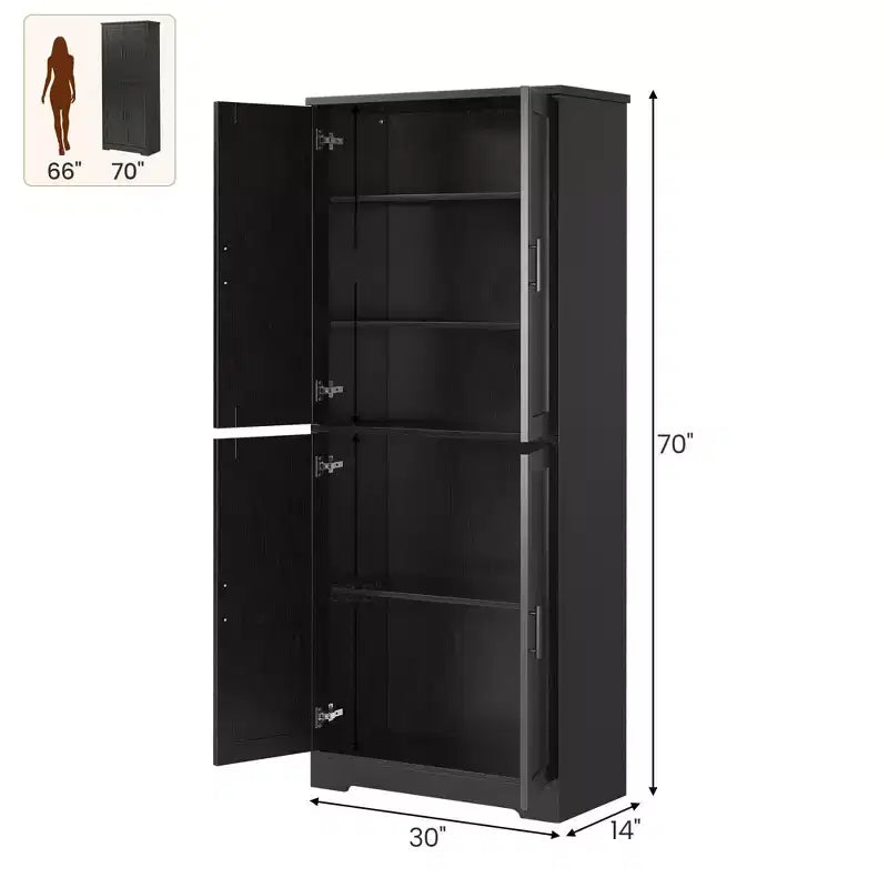 70" Freestanding Kitchen Pantry Cabinet with 4 Doors and Adjustable Shelves