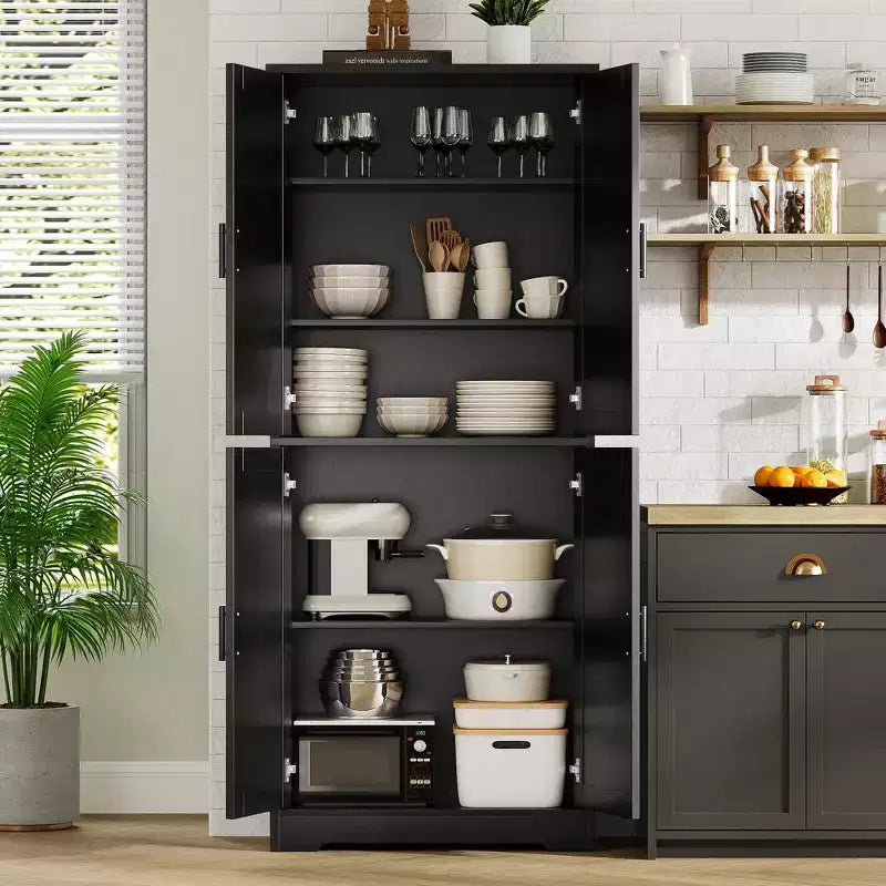 70" Freestanding Kitchen Pantry Cabinet with 4 Doors and Adjustable Shelves