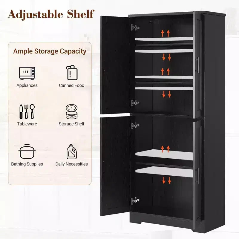 70" Freestanding Kitchen Pantry Cabinet with 4 Doors and Adjustable Shelves