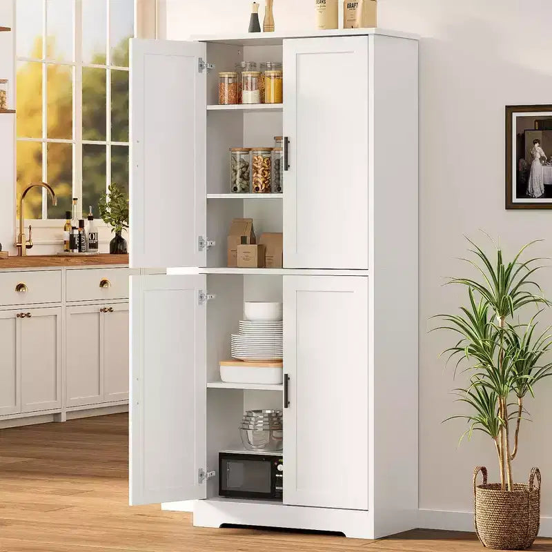 70" Freestanding Kitchen Pantry Cabinet with 4 Doors and Adjustable Shelves