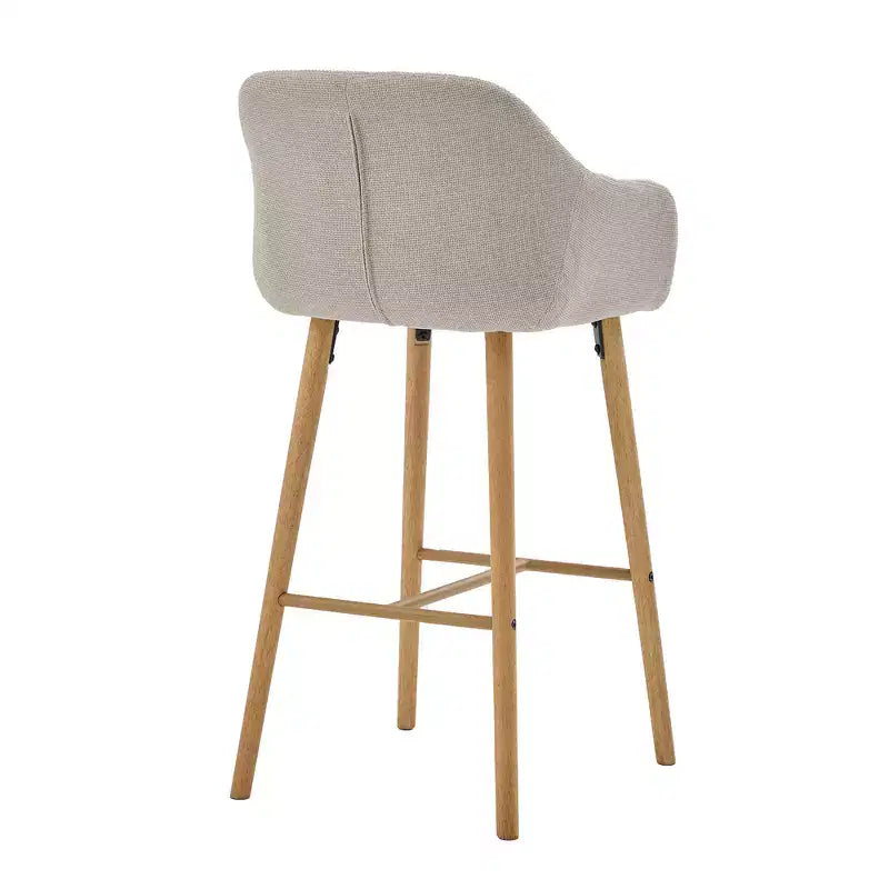 Linen Upholstery Bar Stools Set of 2 with Back, Armrest & Wood Legs