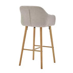 Linen Upholstery Bar Stools Set of 2 with Back, Armrest & Wood Legs