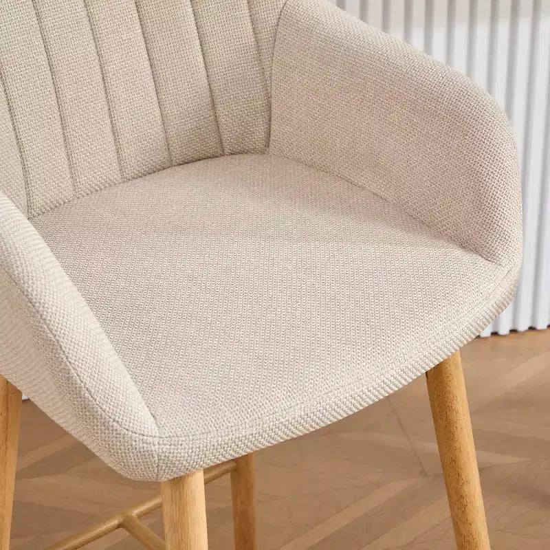 Linen Upholstery Bar Stools Set of 2 with Back, Armrest & Wood Legs