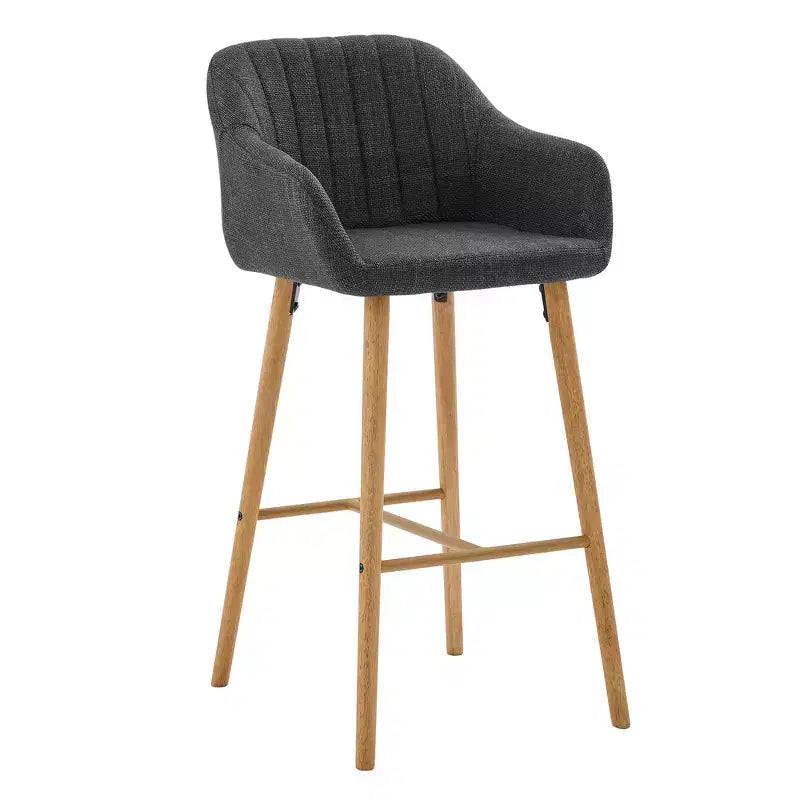 Linen Upholstery Bar Stools Set of 2 with Back, Armrest & Wood Legs
