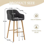 Linen Upholstery Bar Stools Set of 2 with Back, Armrest & Wood Legs