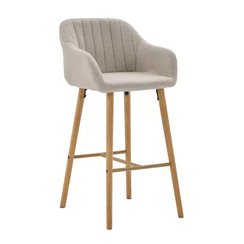 Linen Upholstery Bar Stools Set of 2 with Back, Armrest & Wood Legs