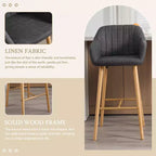 Linen Upholstery Bar Stools Set of 2 with Back, Armrest & Wood Legs