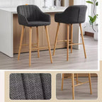 Linen Upholstery Bar Stools Set of 2 with Back, Armrest & Wood Legs