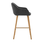 Linen Upholstery Bar Stools Set of 2 with Back, Armrest & Wood Legs