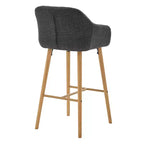 Linen Upholstery Bar Stools Set of 2 with Back, Armrest & Wood Legs