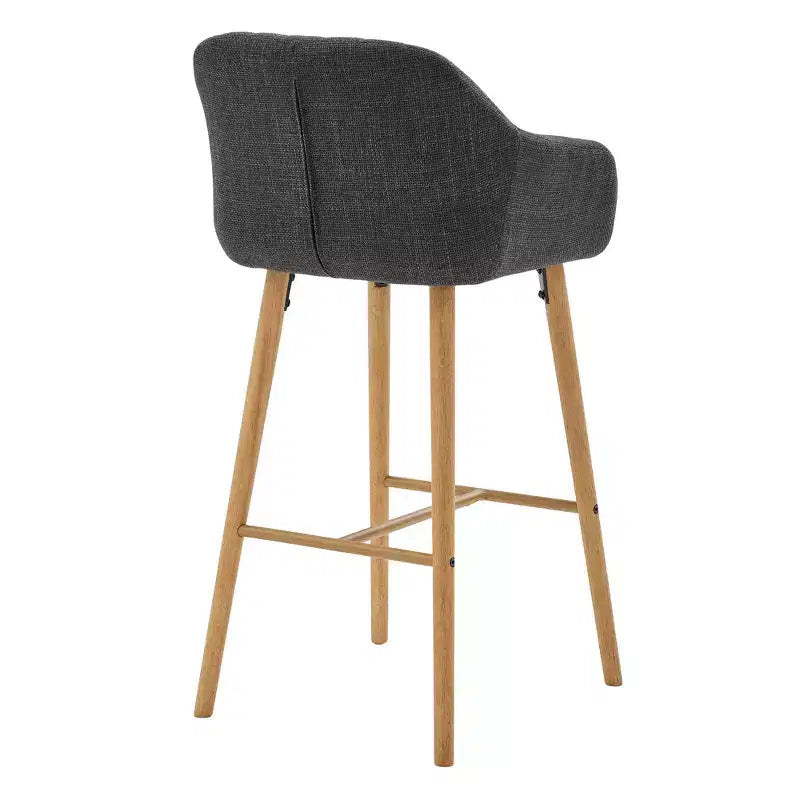 Linen Upholstery Bar Stools Set of 2 with Back, Armrest & Wood Legs