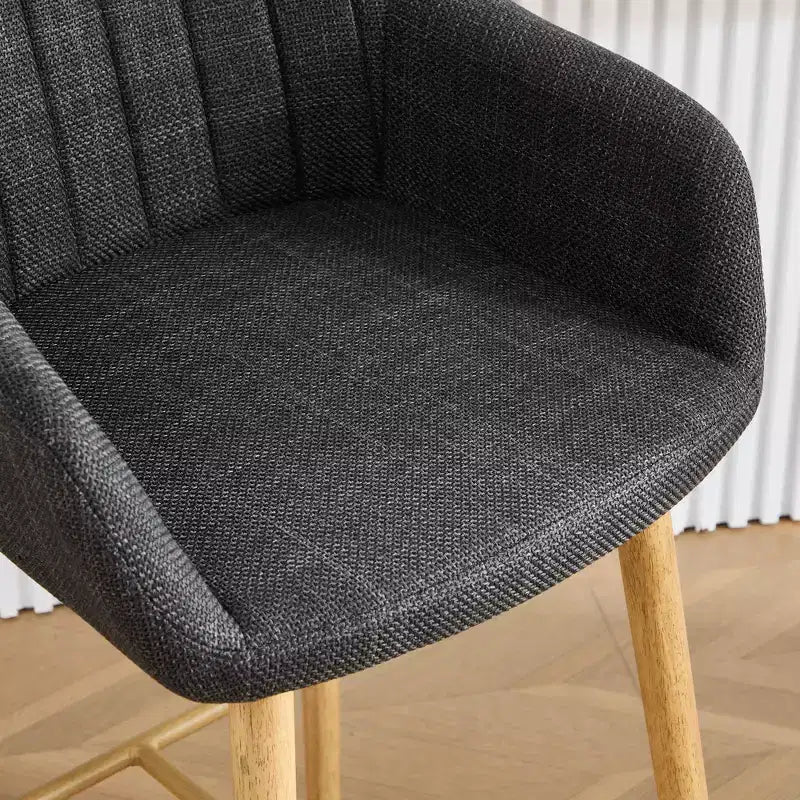 Linen Upholstery Bar Stools Set of 2 with Back, Armrest & Wood Legs