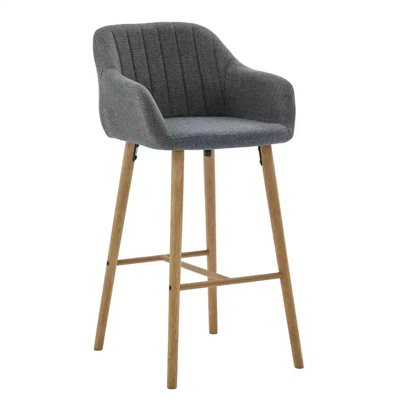 Linen Upholstery Bar Stools Set of 2 with Back, Armrest & Wood Legs
