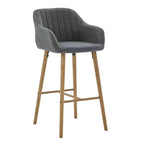 Linen Upholstery Bar Stools Set of 2 with Back, Armrest & Wood Legs