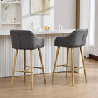 Linen Upholstery Bar Stools Set of 2 with Back, Armrest & Wood Legs