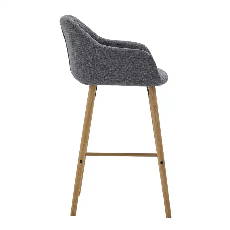 Linen Upholstery Bar Stools Set of 2 with Back, Armrest & Wood Legs