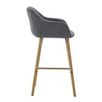 Linen Upholstery Bar Stools Set of 2 with Back, Armrest & Wood Legs