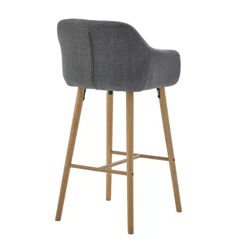 Linen Upholstery Bar Stools Set of 2 with Back, Armrest & Wood Legs