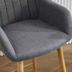 Linen Upholstery Bar Stools Set of 2 with Back, Armrest & Wood Legs