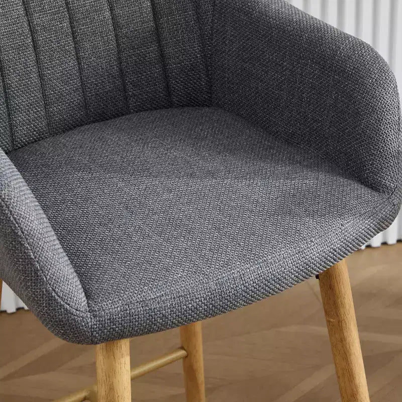 Linen Upholstery Bar Stools Set of 2 with Back, Armrest & Wood Legs