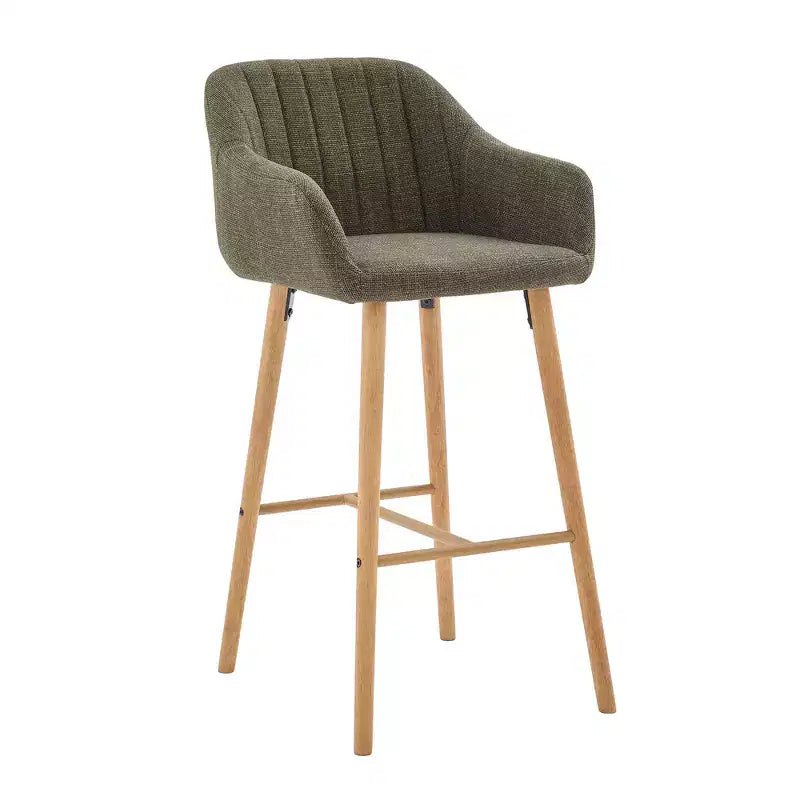 Linen Upholstery Bar Stools Set of 2 with Back, Armrest & Wood Legs