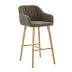 Linen Upholstery Bar Stools Set of 2 with Back, Armrest & Wood Legs