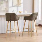 Linen Upholstery Bar Stools Set of 2 with Back, Armrest & Wood Legs