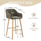 Linen Upholstery Bar Stools Set of 2 with Back, Armrest & Wood Legs