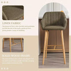Linen Upholstery Bar Stools Set of 2 with Back, Armrest & Wood Legs