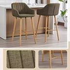 Linen Upholstery Bar Stools Set of 2 with Back, Armrest & Wood Legs
