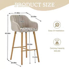 Linen Upholstery Bar Stools Set of 2 with Back, Armrest & Wood Legs