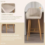 Linen Upholstery Bar Stools Set of 2 with Back, Armrest & Wood Legs