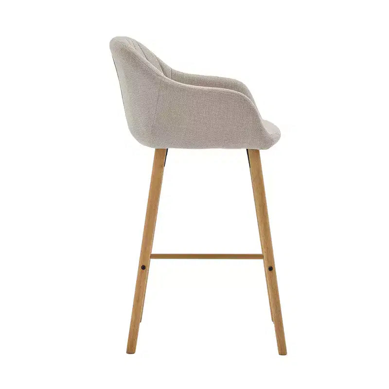 Linen Upholstery Bar Stools Set of 2 with Back, Armrest & Wood Legs