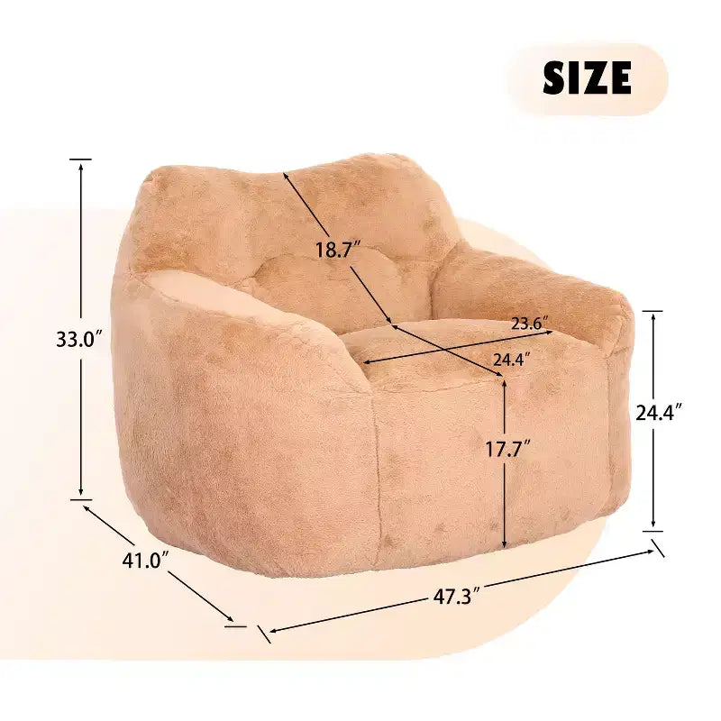 Bean Bag Chair with Memory Foam, Faux Fur Lounge Chair with Armrest for Adults