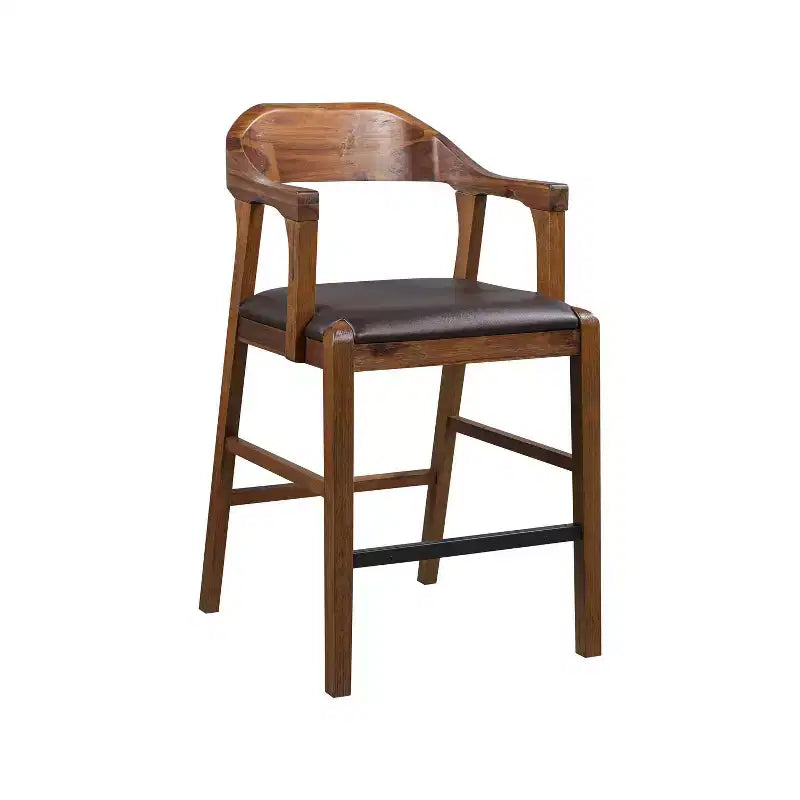 Rasmus Stationary Counter Height Barstool Wire-Brush Finish Chestnut - Boraam: Faux Leather, Farmhouse Style, 300lb Capacity