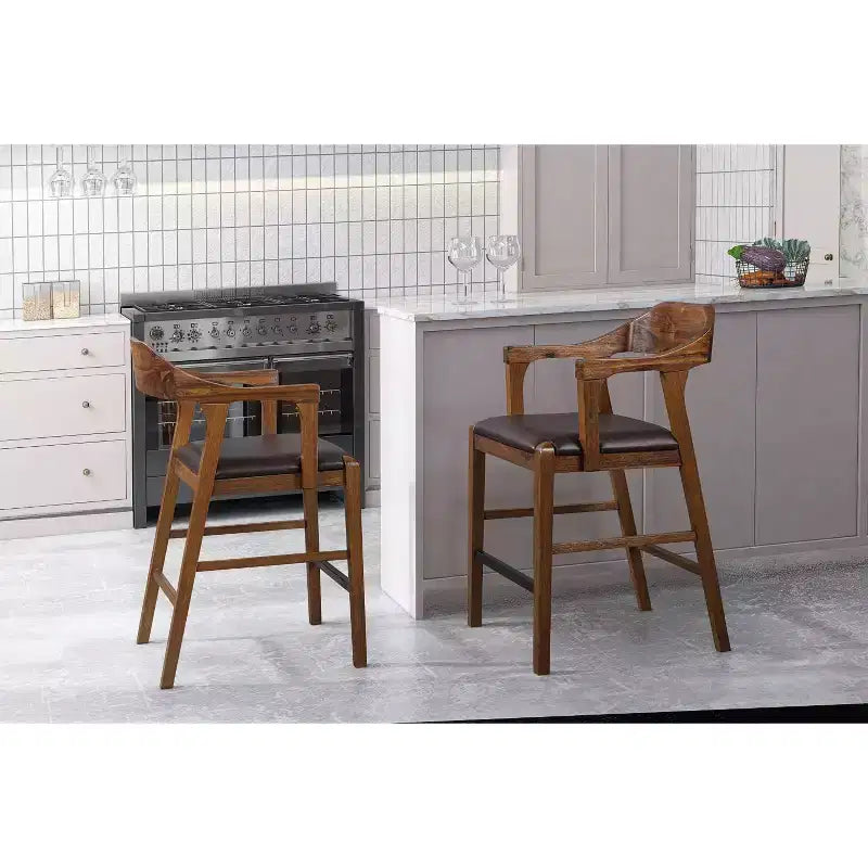 Counter Height Barstool with Faux Leather Seat and Wood Frame