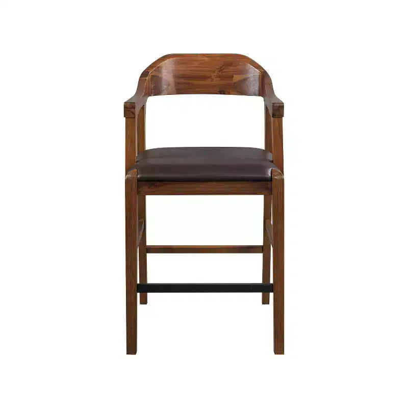 Counter Height Barstool with Faux Leather Seat and Wood Frame