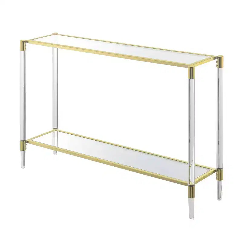 Breighton Home Royal Crest 2 Tier Acrylic Glass Console Table Gold/Glass: Chic Entryway Furniture, 12" Depth