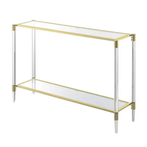 Breighton Home Royal Crest 2 Tier Acrylic Glass Console Table Gold/Glass: Chic Entryway Furniture, 12" Depth