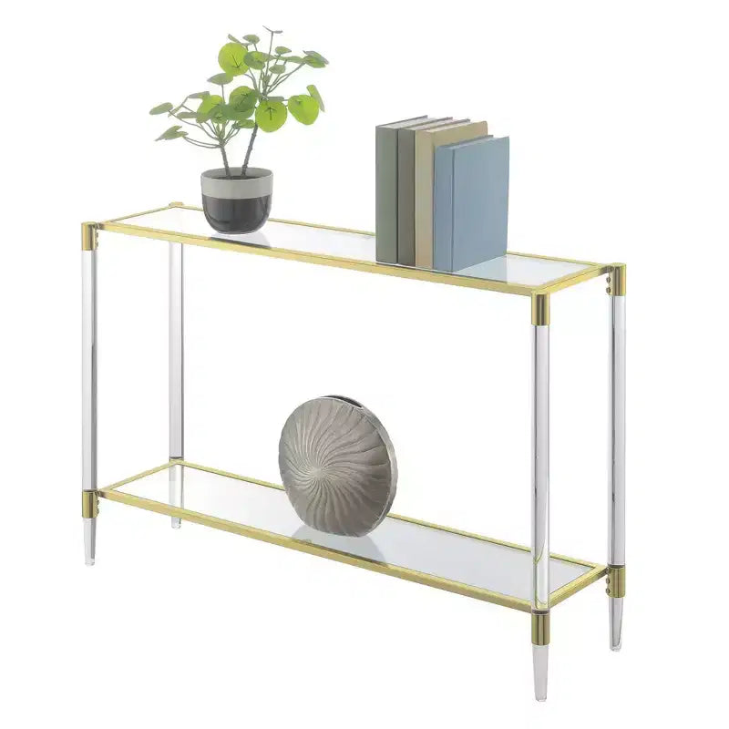 2-Tier Acrylic Glass Console Table with Gold Chrome Frame